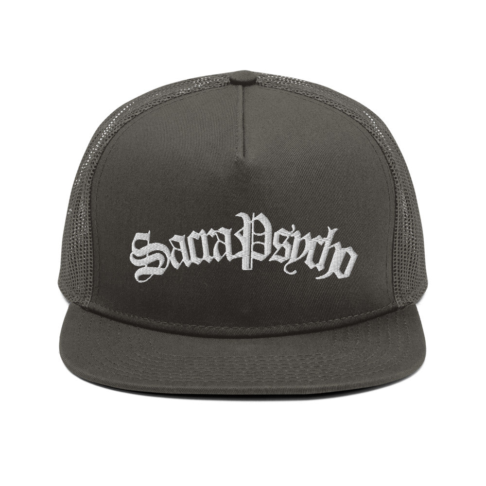 Mesh Back Snapback - White lettering - SacraPsycho